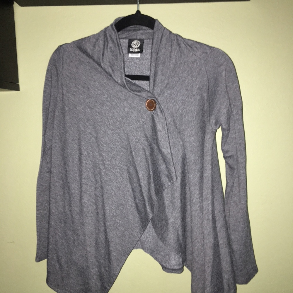 Bobeau grey fleece 1 button wrap/cardigan